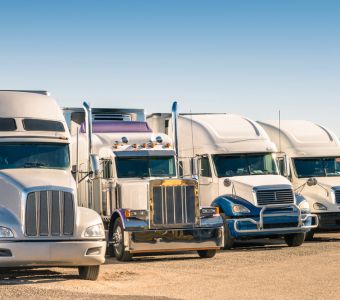 A fleet of semi trucks